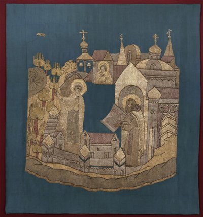 Guds mors opptreden for den hellige Cyril av Belozersk i Simonov-klosteret Podea, 16201635 av Ancient Russian Art