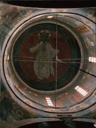 Jehova. Kuppelmaleri i erkeengelen Michael-katedralen i Kreml i Moskva, 1652-1666 av Ancient Russian frescos