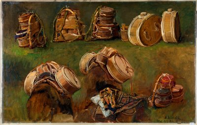 ""Etude de bats pour bete de somme"" (Studie av pakkesaler og andre gjenstander) Peinture d