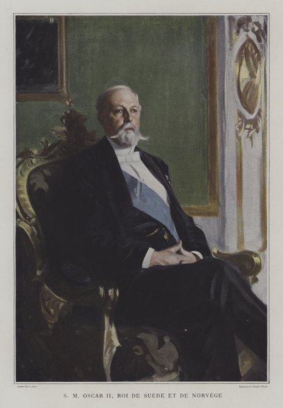 Oscar II, konge av Sverige og Norge (farge litho) av Anders Leonard (after) Zorn