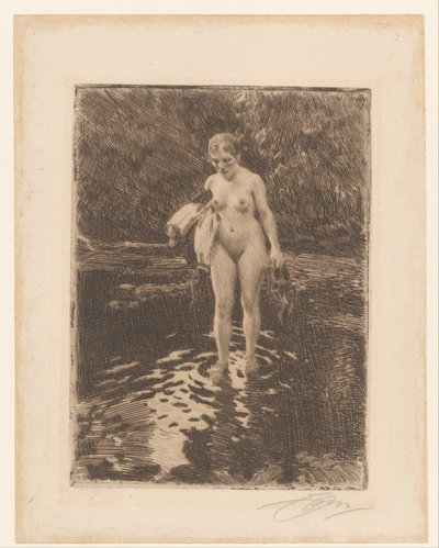 Badende kvinne Fordet - Vadstallet av Anders Leonard Zorn (signed by artist)