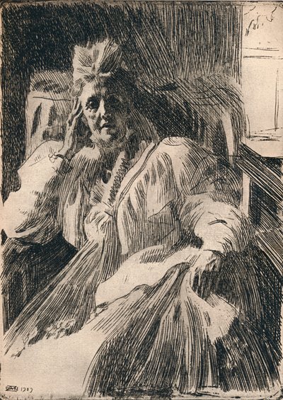 En etsning av enkedronningen av Sverige, c1909 av Anders Leonard Zorn