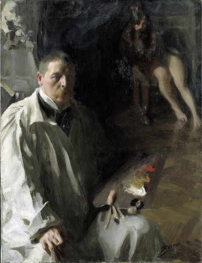 Selvportrett med modell par Zorn, Anders Leonard (1860-1920). Olje på lerret, størrelse: 117x94 av Anders Leonard Zorn