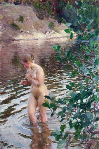 Den kalde strømmen par Zorn, Anders Leonard (1860-1920). Olje på lerret, størrelse: 98x66 av Anders Leonard Zorn