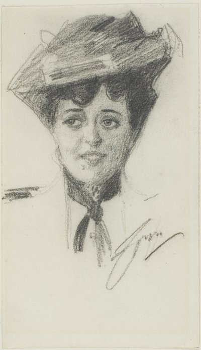 Hodet til en ung kvinne med hatt av Anders Leonard Zorn