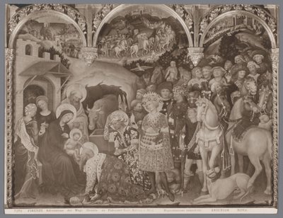 Fotoreproduksjon av maleriet Adoration of the Magi av Gentile da Fabriano Firenze, Adorazione dei Magi (Gentile da Fabriano) Gall. Antica e Mod. (tittel på objekt) av Anderson (firma)