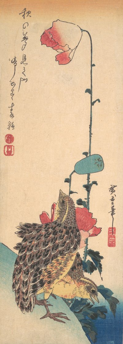 Et par vakteler og valmuer, ca. 1835., ca. 1835. av Ando Hiroshige
