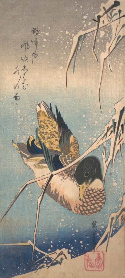 En villand nær en snøfylt strand, ca. 1843., ca. 1843. av Ando Hiroshige