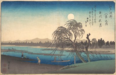 Høstmåne på Tama-elven, ca. 1838., ca. 1838. av Ando Hiroshige