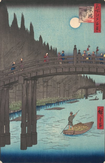Bambusmarkedet ved Capital Bridge, 1857., 1857. av Ando Hiroshige