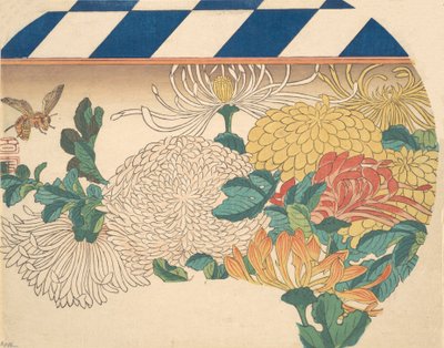 Krysantemum i vifteformet design, 1840-tallet, 1840-tallet. av Ando Hiroshige