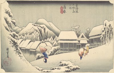 Evening Snow at Kanbara, fra serien Fifty-three Stations of the Tokaido, ca...., ca. 1833-34. av Ando Hiroshige