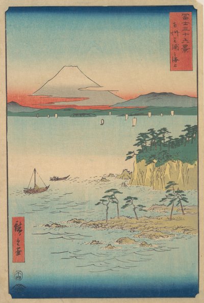 Fuji fra Miura, Sagami Soshu Miura no Kaijo, fra serien Thirty-six Views of Mount ..., 1858. av Ando Hiroshige