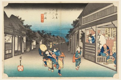 Goyu, kvinner som arresterer reisende, på de femtitre stasjonene på Tokaido-veien (Tokaido Gojusan Tsugi-no Uchi) av Ando Hiroshige