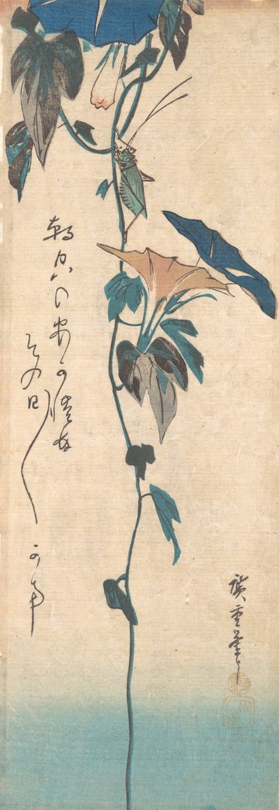 Grasshopper and Morning-glory Vine, ca. 1835., ca. 1835. av Ando Hiroshige