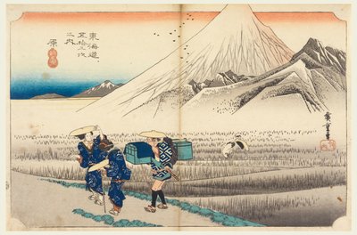 Hara, Fuji ved daggry, i The Fifty-Three Stations of the Tokaido Road (Tokaido Gojusan Tsugi-no Uchi) av Ando Hiroshige