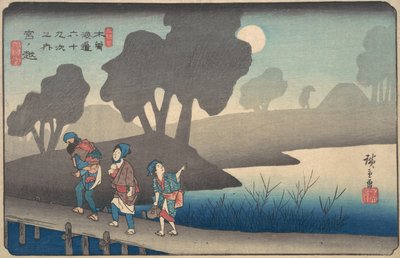 Moonlit Night at Miyanokoshi, fra The Sixty-nine Stations of the Kisokaido, ca. 1838., ca. 1838. av Ando Hiroshige