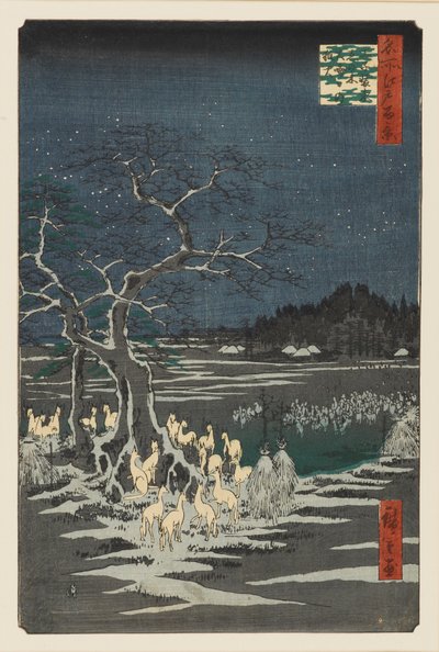 Nyttårsaften Foxfires at the Changing Tree, Oji, 1800-tallet av Ando Hiroshige