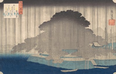 Night Rain at Karasaki, fra serien Eight Views of O-mi, ca. 1835., ca. 1835. av Ando Hiroshige