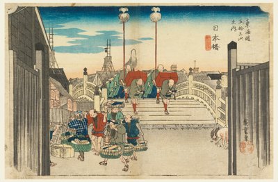 Japan B Reason, People G View, Nihonbashi, Member Te Fifty-Three S Tane S Of Te Urban Degree Roa d (Urban Degree Goshuzan Tsugi) av Ando Hiroshige