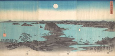 Panorama over de åtte utsiktene over Kanasawa under en fullmåne, 1857., 1857. av Ando Hiroshige