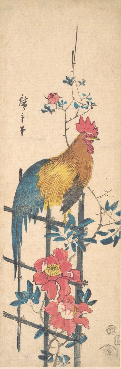 Peon og hane, 1854., 1854. av Ando Hiroshige