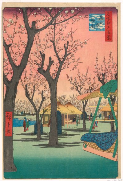 Plommehage, Kamata (Kamata no Umezono) fra serien One hundred Views of Edo av Ando Hiroshige