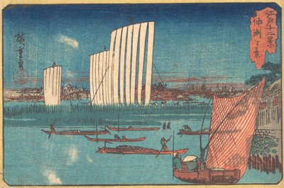Seilbåter, fra serien Twelve Views of Edo, 1800-tallet. av Ando Hiroshige