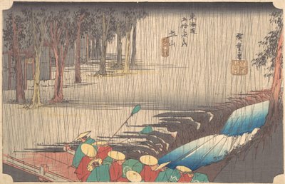 Vårregn ved Tsuchiyama 50. stasjon i Tokaido, 1800-tallet. av Ando Hiroshige