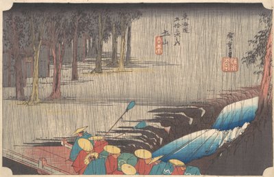 Vårregn ved Tsuchiyama, fra serien Fifty-three Stations of the Tokaido, 1834-35., 1834-35. av Ando Hiroshige
