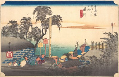 Station Thirty-Eight: Fujikawa, Scene at the Border, fra de femti-tre stasjonene ..., ca. 1833-34. av Ando Hiroshige