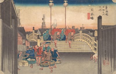 Stations One: Morgenutsikt over Nihonbashi, ca. 1833-34., ca. 1833-34. av Ando Hiroshige