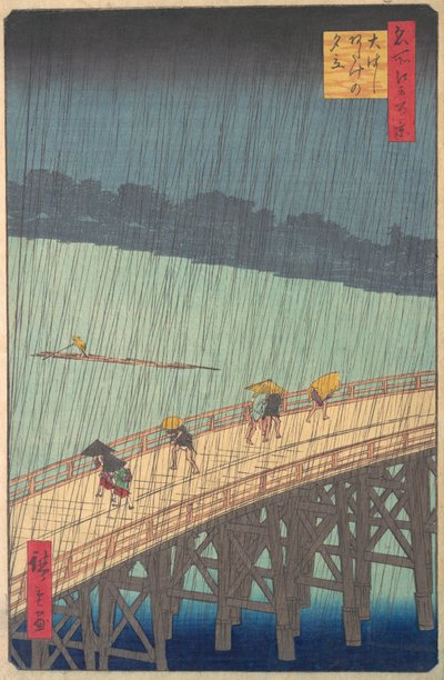 Sudden Shower over Shin-Ohashi Bridge and Atake Ohashi Atake no yudachi, from the series..., 1857. av Ando Hiroshige