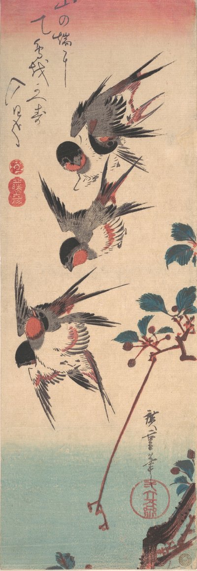 Svaler og villkirsebær, ca. 1834., ca. 1834. av Ando Hiroshige