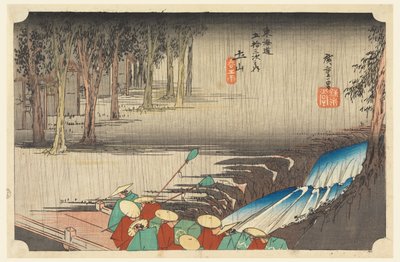 Tsuchi-yama, vårregn, i de femti-tre stasjonene på Tokaido-veien av Ando Hiroshige