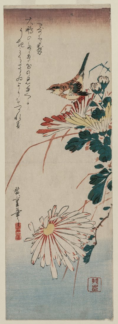 Sanger og krysantemum, midten av 1830-årene. av Ando Hiroshige