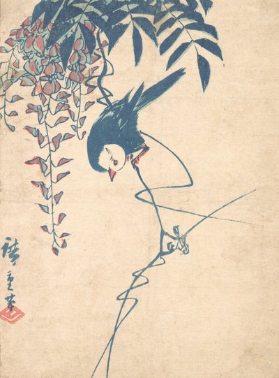 Blåregn og hvithodet fugl, ca. 1842., ca. 1842. av Ando Hiroshige