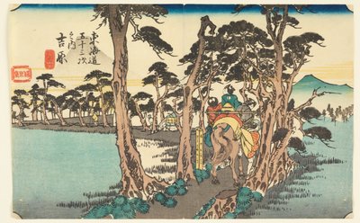 Yoshiwara. Venstre Fuji (Yoshiwara med fjellet Fuji), fra Urbanity Goshuyama Tsugi-na Uchi av Ando Hiroshige