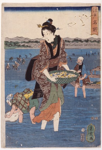 (Stor vadende kvinnefigur) av Ando or Utagawa Hiroshige