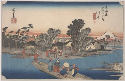 En ferge på Rokugo-elven av Ando or Utagawa Hiroshige