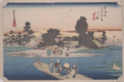 En ferge på Rokugo-elven av Ando or Utagawa Hiroshige