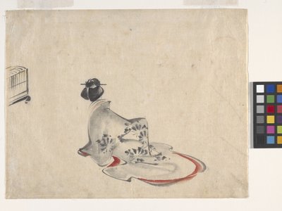 A Woman Bowing (blekk og farge på papir) av Ando or Utagawa Hiroshige