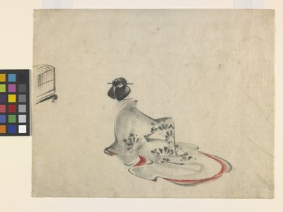 A Woman Bowing (blekk og farge på papir) av Ando or Utagawa Hiroshige
