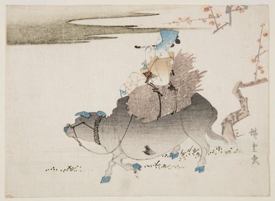 Cattleman and a cow (farget treblokktrykk) av Ando or Utagawa Hiroshige