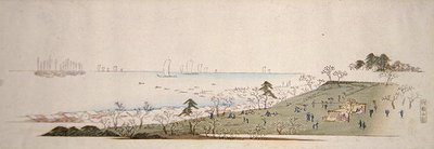 Cherry-Blossom Time, People Picknick at Gotenyama (farget treblokktrykk) av Ando or Utagawa Hiroshige