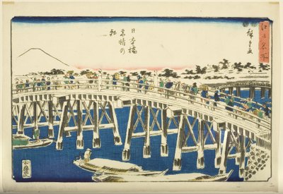 Cair er også r mennesker g af hånd r S w ved Nihonbashi B ri dge (Nihonbashi snørik morgen) av Ando or Utagawa Hiroshige