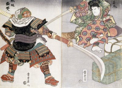 Diptyk av en sverdkamp, 1800-tallet av Ando or Utagawa Hiroshige