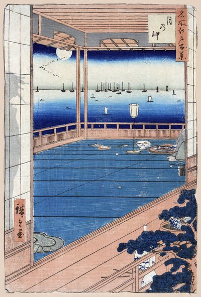 Japansk trykk: Moonlight. Serie hundre kjente visninger av Edo. (Måneskinn. Hundre kjente utsikter over Edo). Verk av Utagawa Hiroshige (1797-1858), tresnitt av Ando or Utagawa Hiroshige