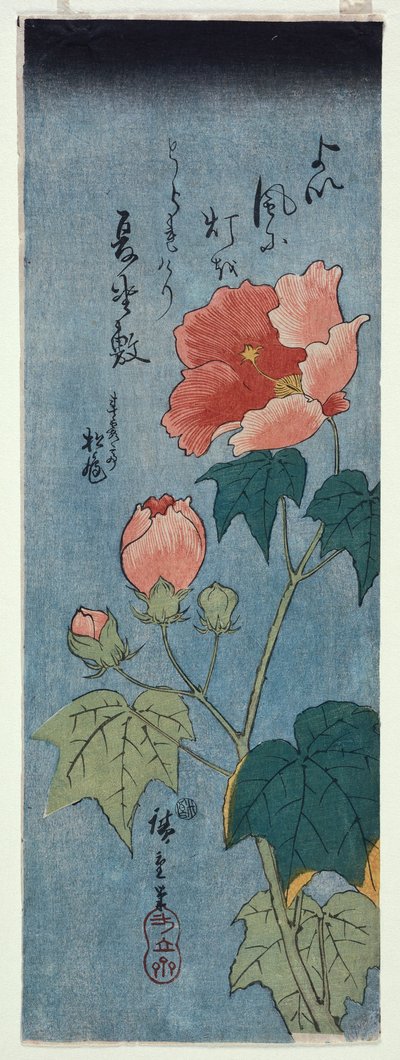 Blomstrende valmuer, Tanzaku av Ando or Utagawa Hiroshige