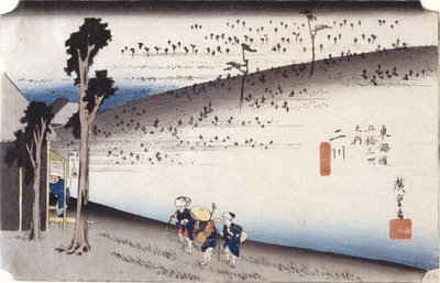 Futakawa (farget treblokktrykk) av Ando or Utagawa Hiroshige